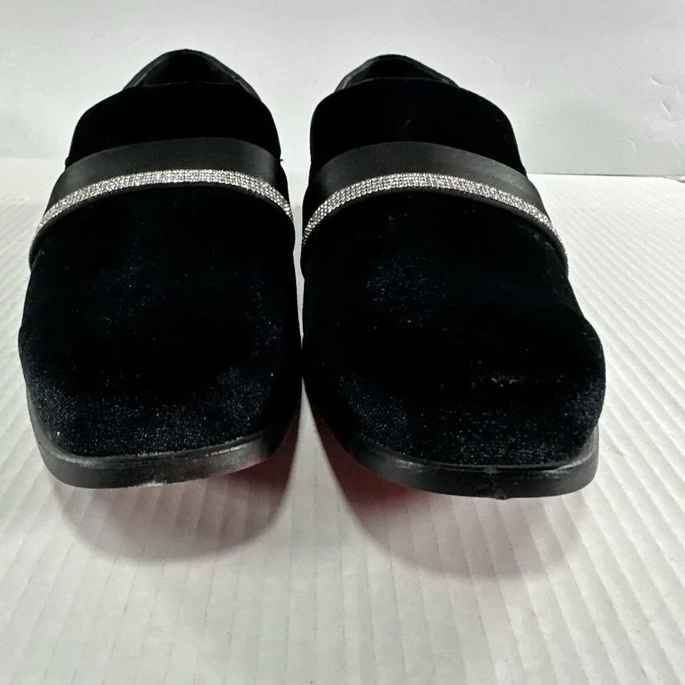 After Midnight Men's Black Velvet Loafers - Rhinestone Band Formal Shoes Size 14